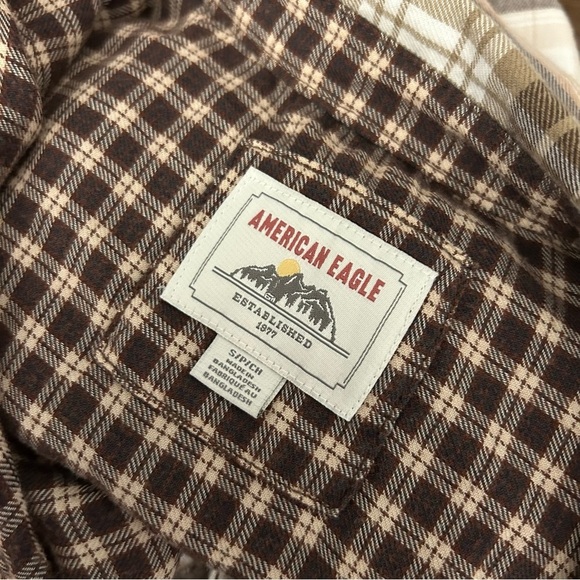 💕AE Brown Plaid women patchwork cropped Shirt S - Picture 5 of 10